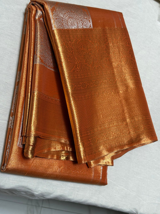 Orangish Gold Tissue silk saree